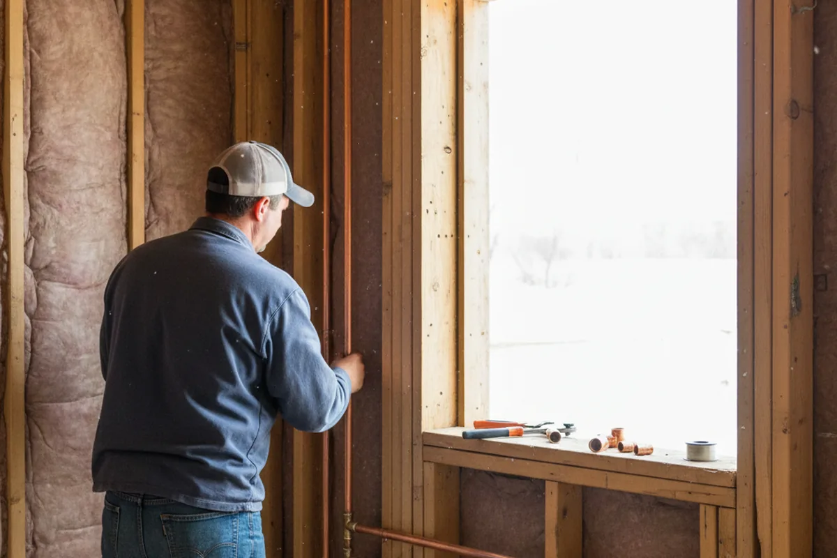Licensed plumber running new copper supply lines in a Mulliken home