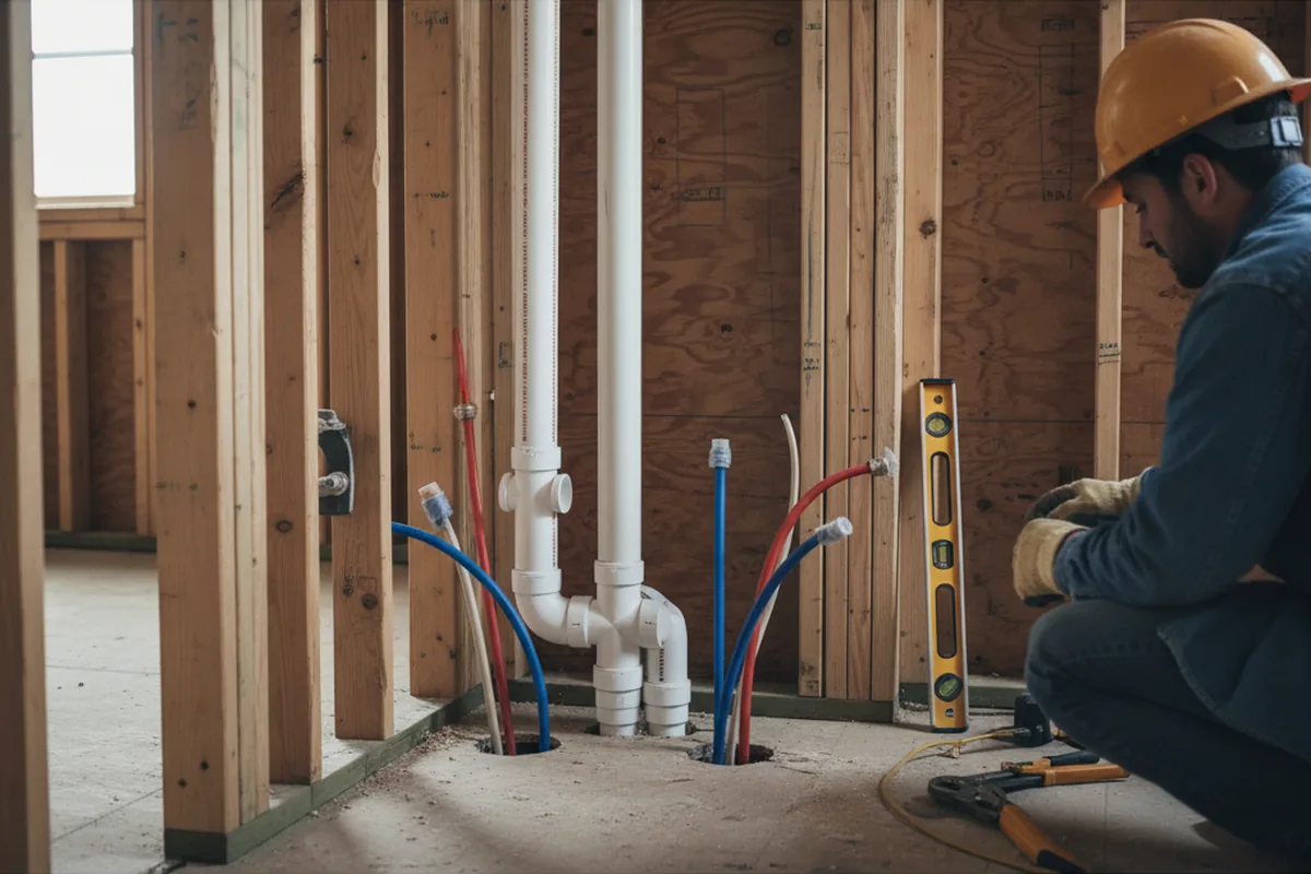 Drain and supply rough-in during Sump Pump Repair in Mulliken